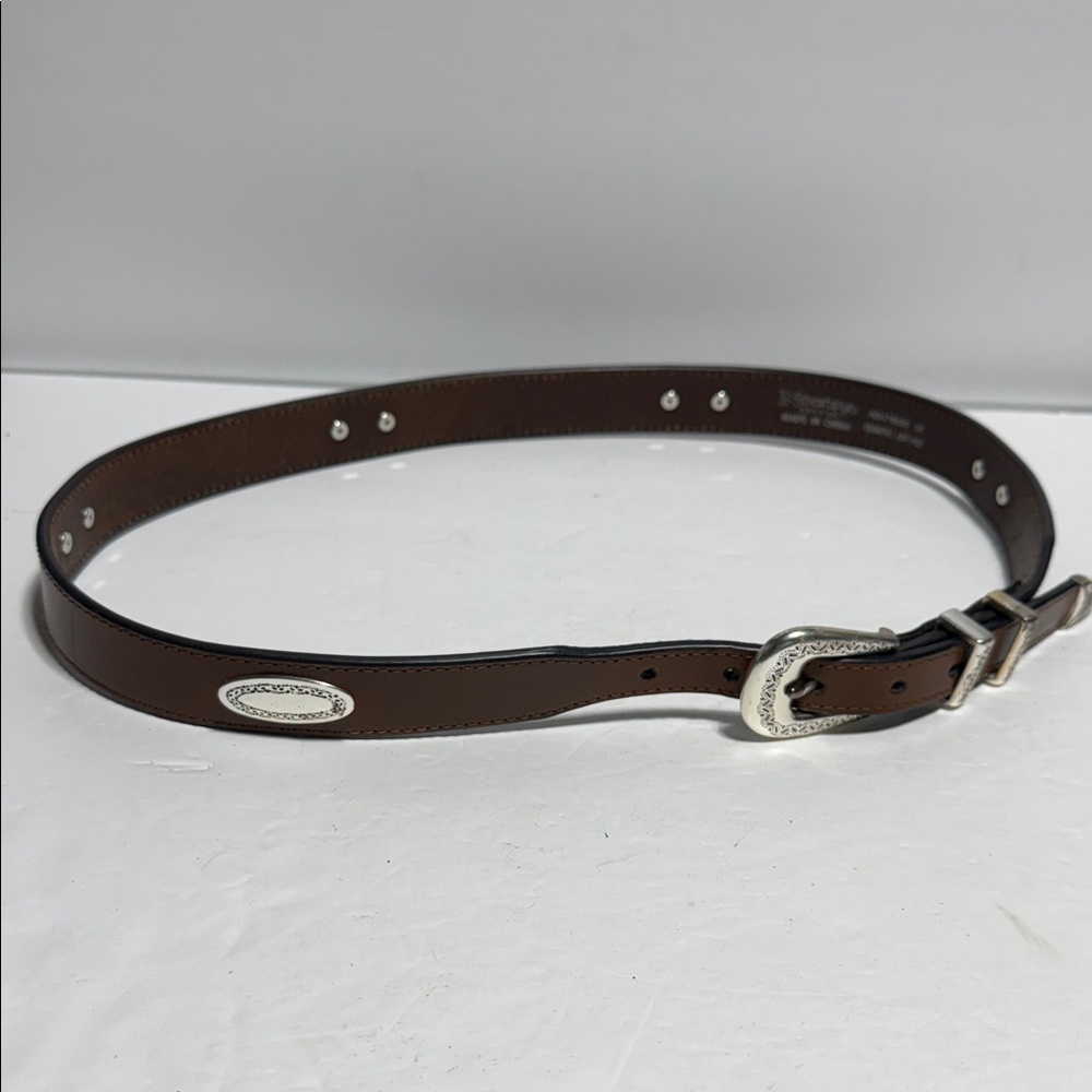 Nocona Belt Co. Brown Leather Belt with Silver Engraved Buckle